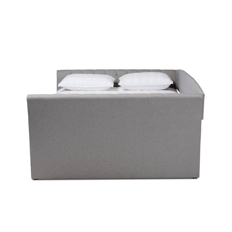 Queen Size Daybed with Trundle - Light Grey Upholstered Farmhouse Modern Bed