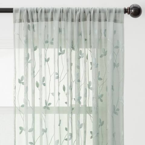 Chanasya Embroidered Vine Sheer Window Curtain Panel Pair (Set of 2)