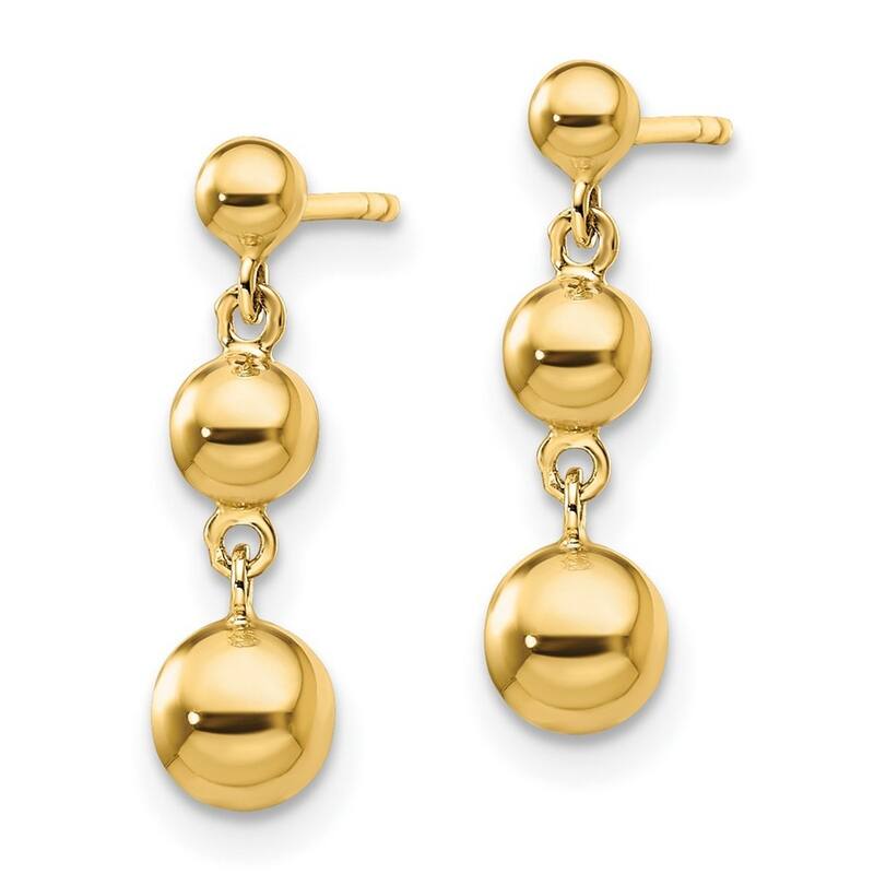 Curata 14k Yellow Gold Graduated 3 Ball Post Earrings - 18x5mm