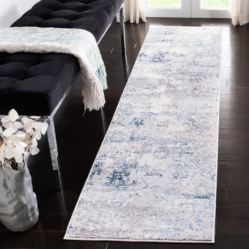 SAFAVIEH Amalfi Guyonne Contemporary Abstract Rug - 2' x 8' Runner - Cream/Navy