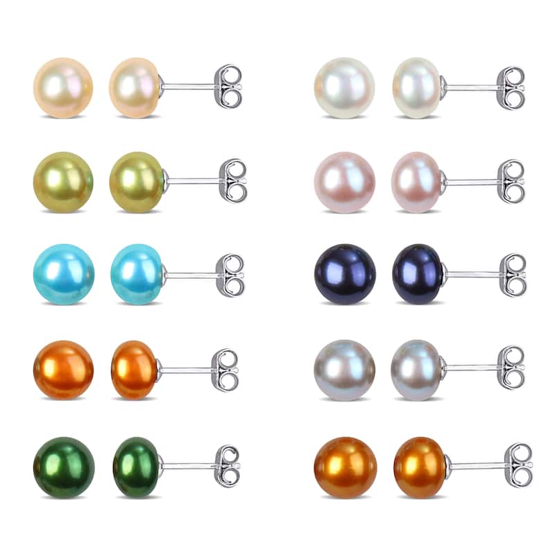 Miadora Ten Pairs Pearl Stud Earring Set-Multi Colors