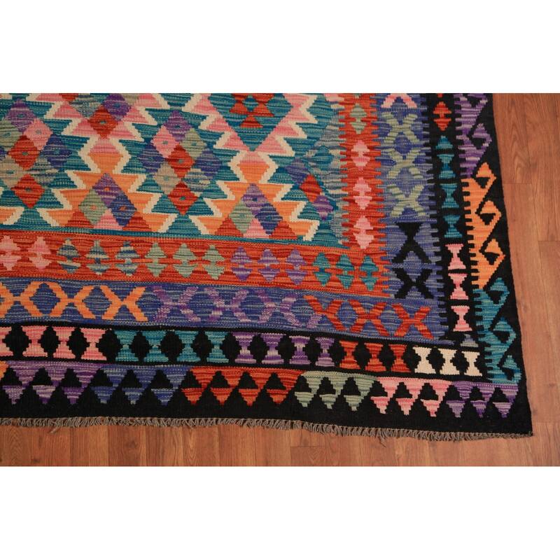 Reversable Kilim Oriental Area Rug Hand-Woven Wool Carpet - 10'1"x 12'7"