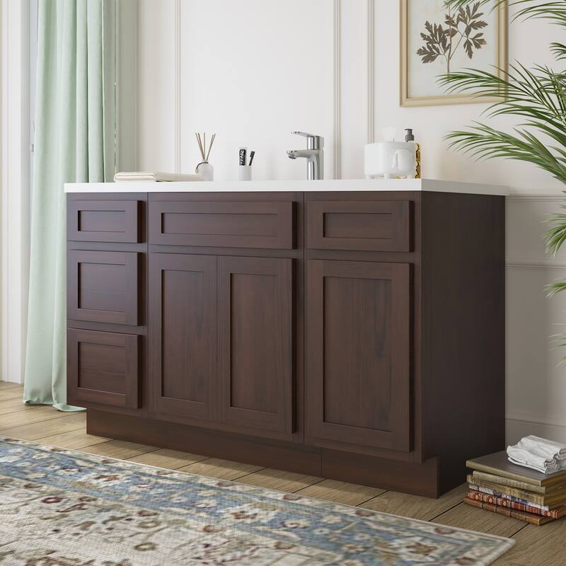 Vanity Art 54" Oak Freestanding Bathroom Vanity Cabinet without Top