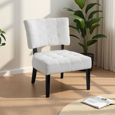 Boucle Tufted Accent Chair with Oversized Seating and Wooden Legs