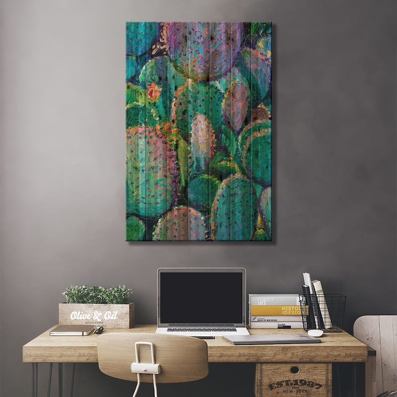 Prickly Pear Elsewhere Print On Wood by Iris Scott - Multi-Color
