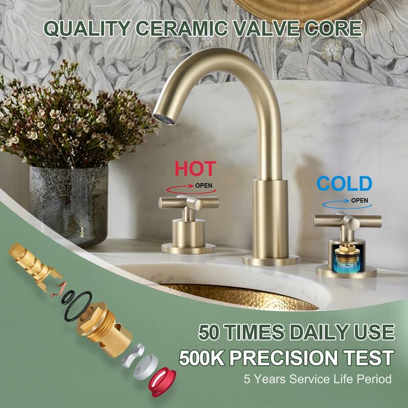 8.2"H Solid Brass Widespread 2-handle Bathroom Sink Faucet