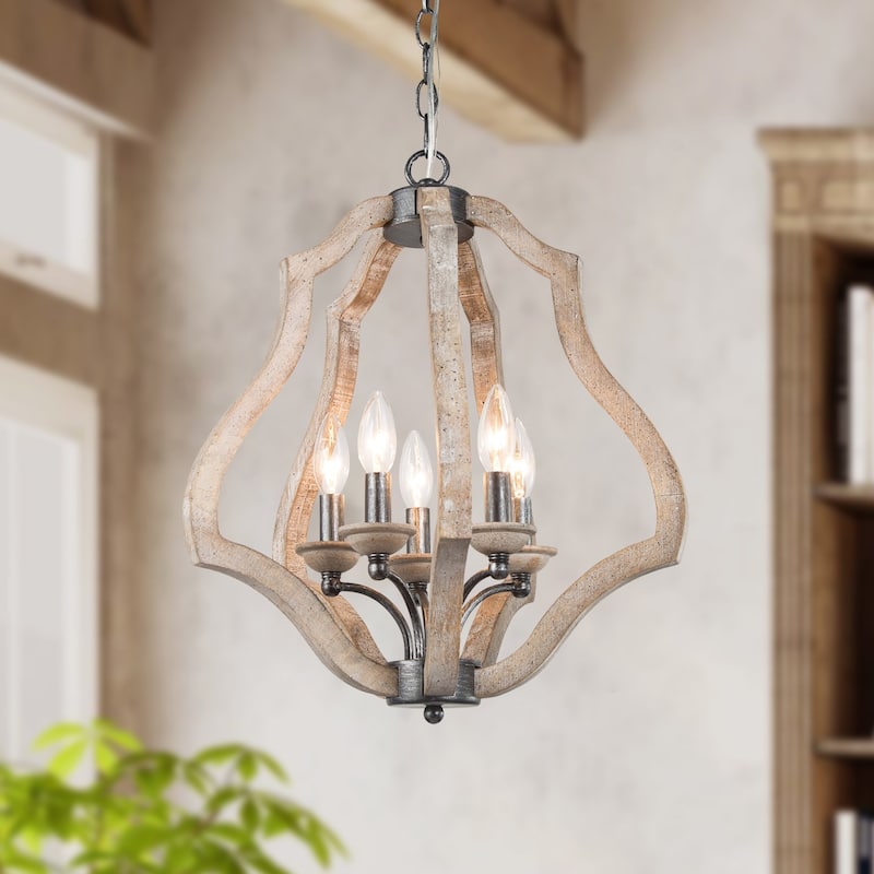 Kiria Farmhouse Natrural Wood Chnadelier French Country Candle Style Dining Room Lighting for Entryway