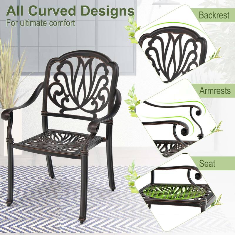 2/4PCS Patio Cast Aluminum Dining Chairs Armrests Outdoor Stackable