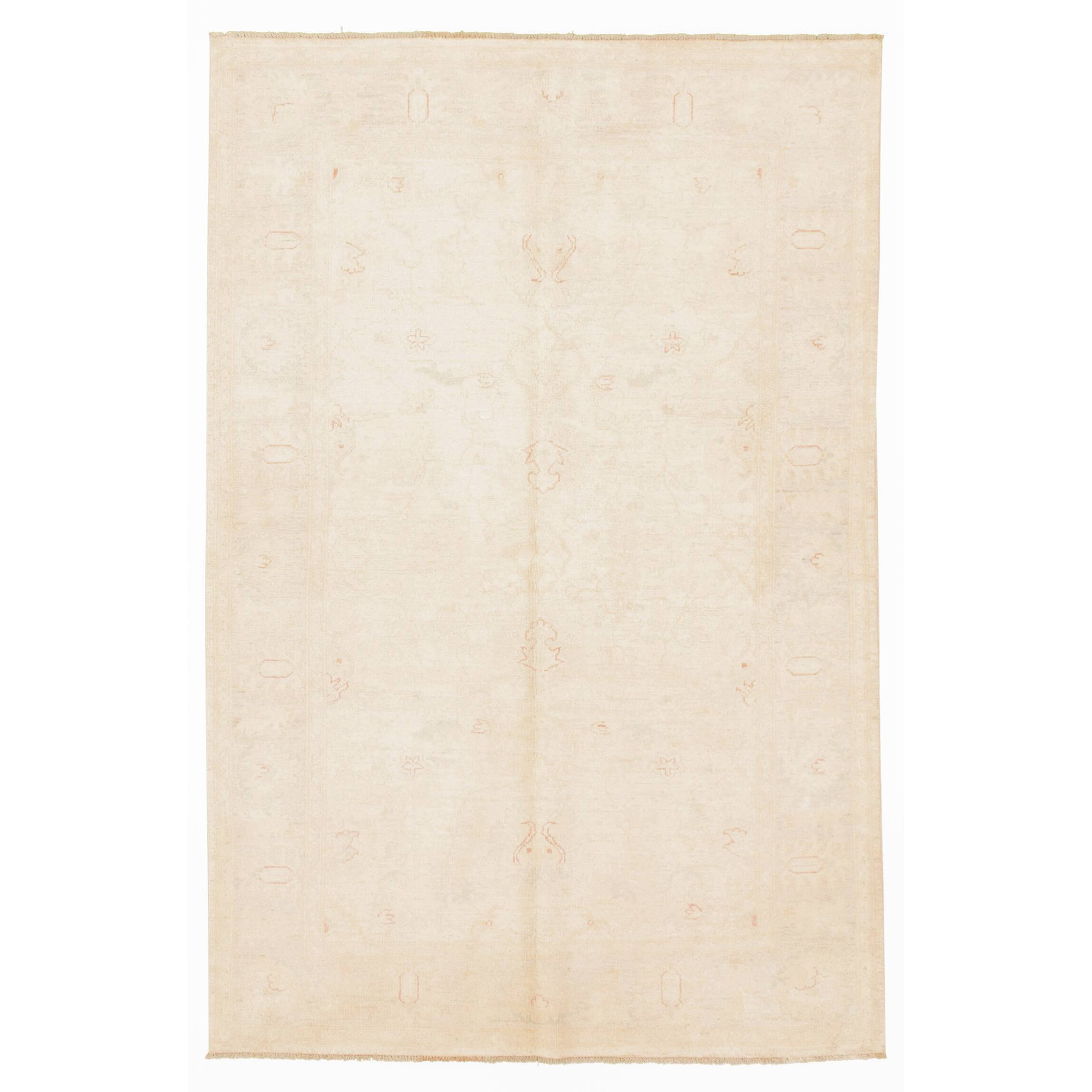 ECARPETGALLERY Handknotted Peshawar Ziegler Cream Wool Rug 5'0 x 7'7