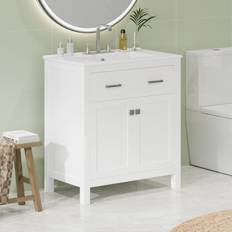 30-inch Modern Bathroom Vanity with Ceramic Sink and Versatile Storage