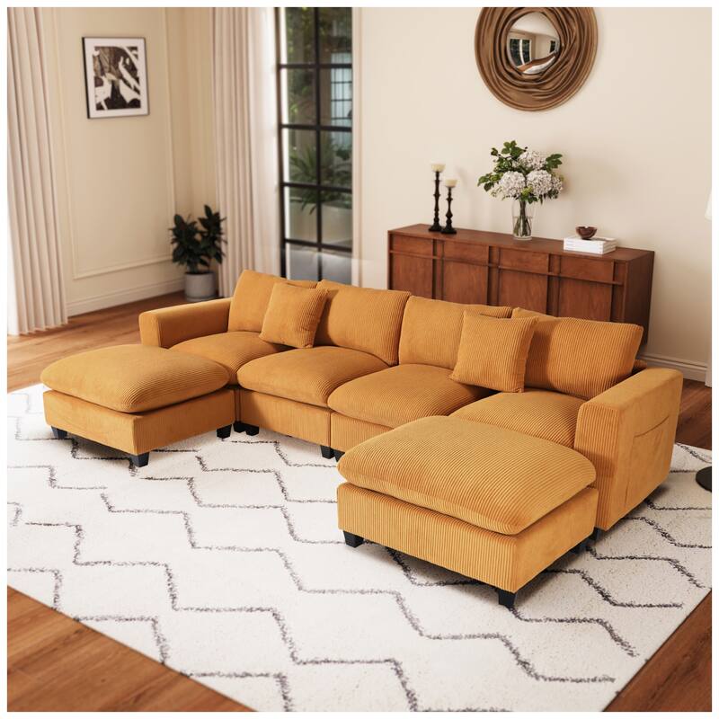 Hamilton 6-Piece Corduroy Upholstered Modular Sectional with USB Port