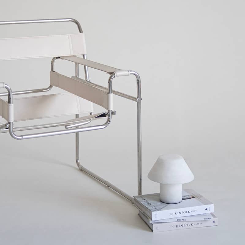 Brightech Alora LED Marbled Natural White Alabaster Stone Modern Industrial Empire Bedside Nightstand Desk Lamp