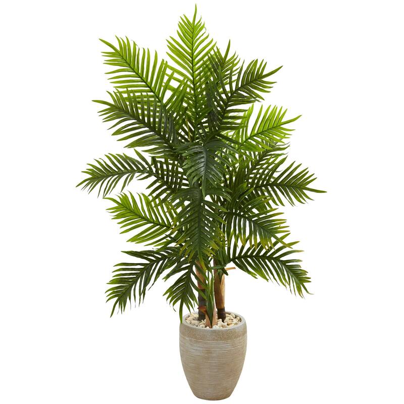 Artificial Palm Tree 4ft Indoor Tropical Plant with Woven Planter - Green - 60