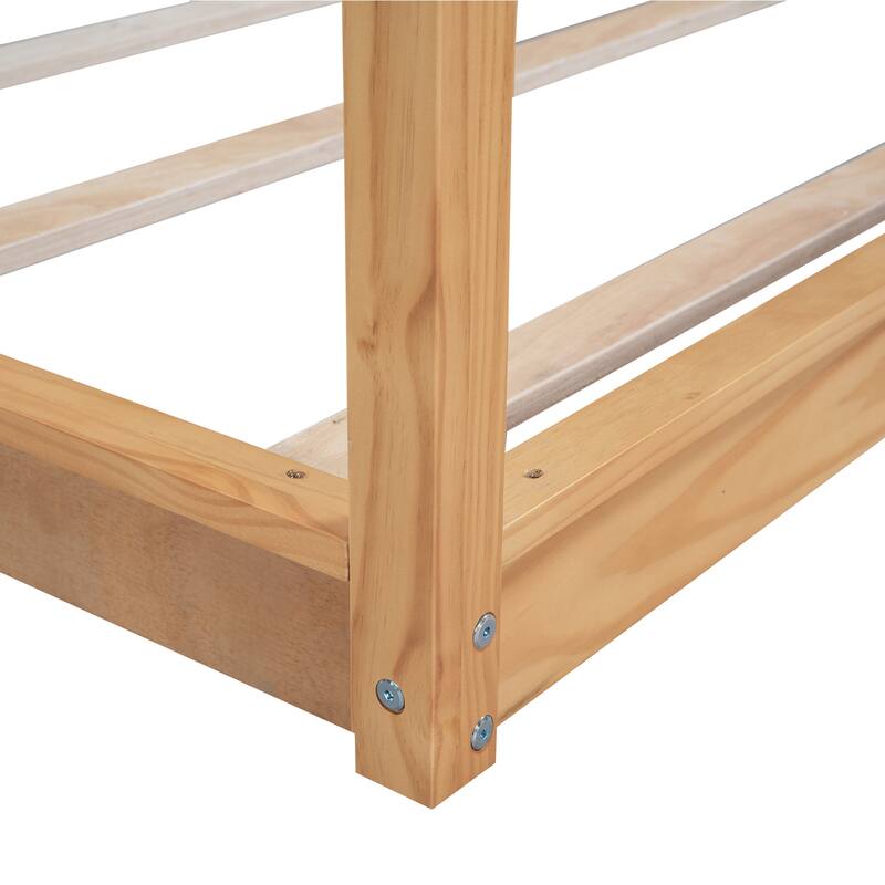 Wood Canopy Bed Floor Platform Bed Grounded Bed with Slats Support and Top Frame Easy Assembly No Box Spring Needed