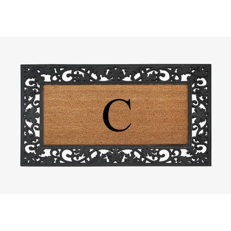 A1HC Rubber and Coir Dirt Trapper Heavy Weight Large Monogrammed Doormat 23"X38", Black - C