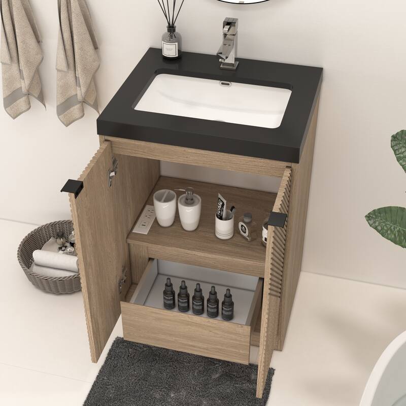 Milano 24" Freestanding Bathroom Vanity with Black Acrylic Sink