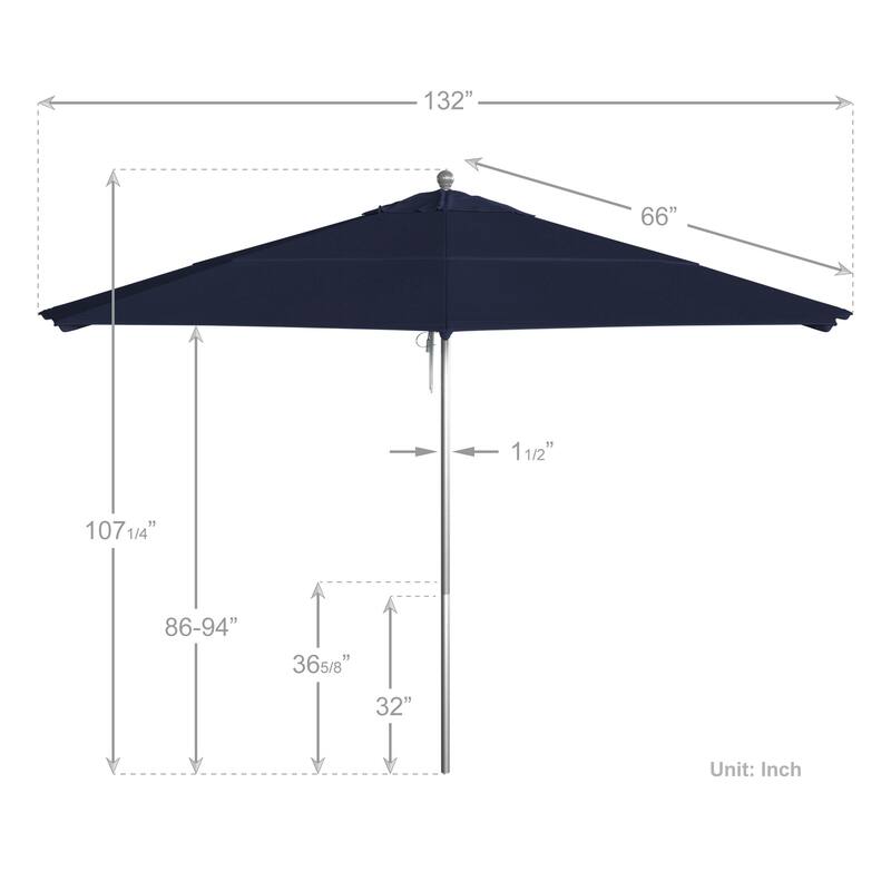 California Umbrella 11' Rd Aluminum Frame, Fiberglass Rib Market Umbrella, Push Open, Anodized Silver Finish, Olefin Fabric