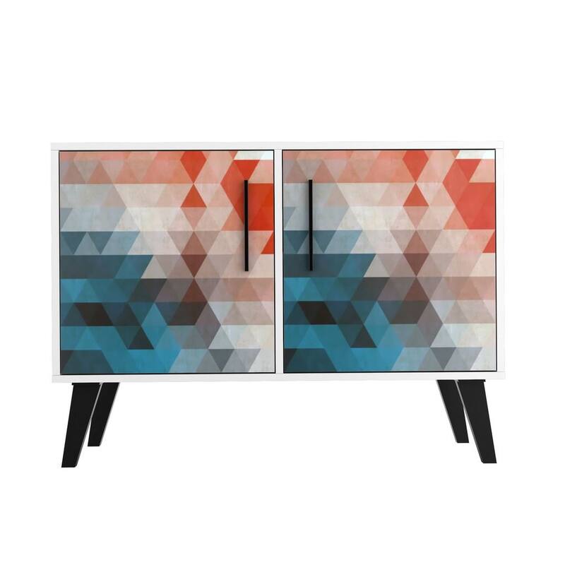 Mid Century Modern Amsterdam Double Wood End Table 2.0 - Multi Color Red and Blue