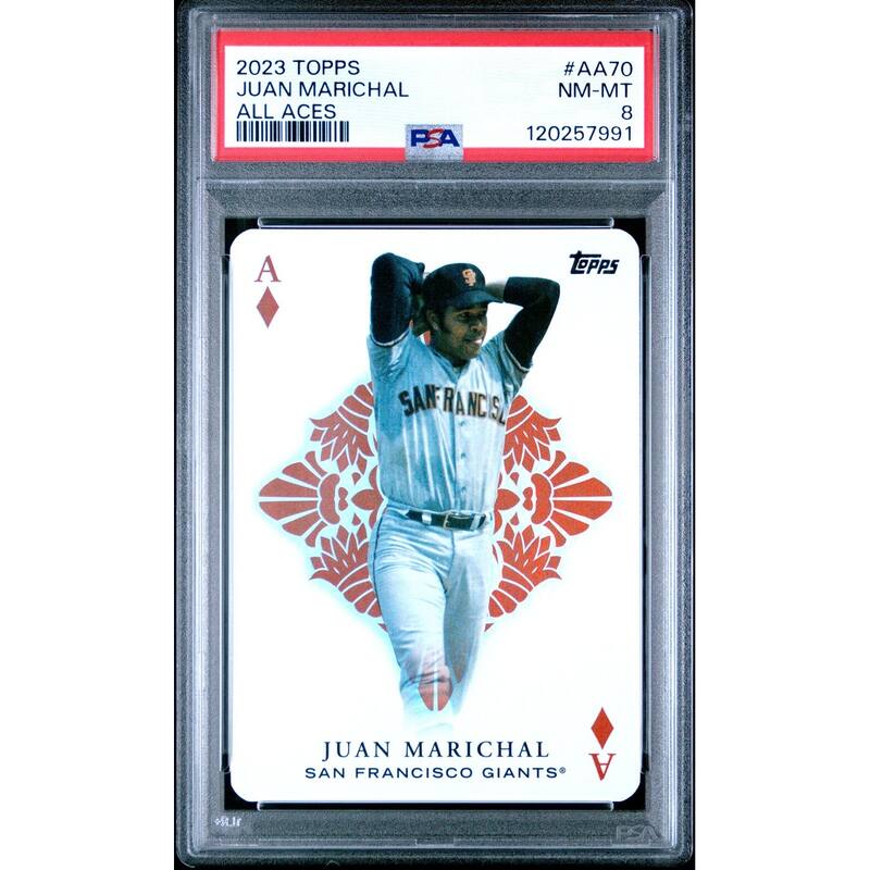 Juan Marichal 2023 Topps All Aces Baseball Card #AA70 Graded PSA 8 Cert # 120257991 - 8' x 11'