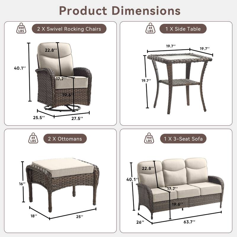 Pocassy Outdoor Wicker Patio Sofa with Swivel Chair Ottoman Sets