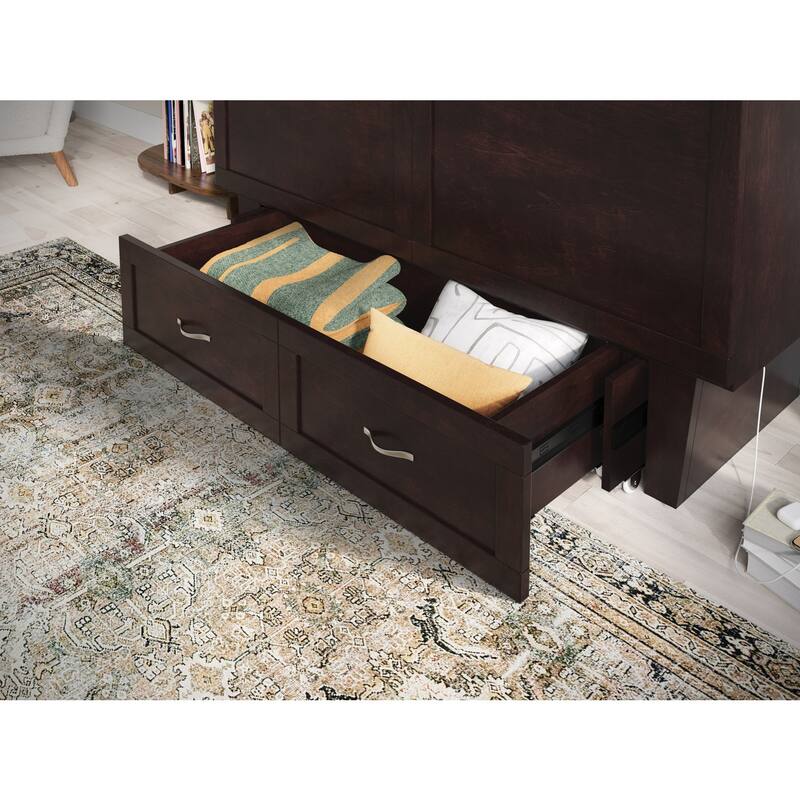 Mid-Century Modern Queen Solid Wood Murphy Bed Chest with Mattress