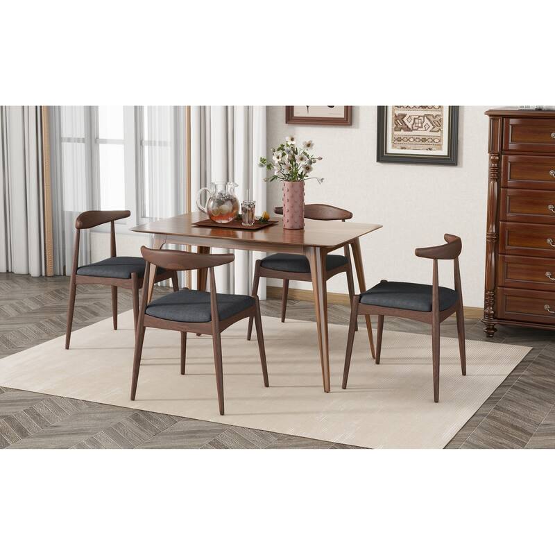 Roomfitters 5-Piece Mid-Century Dining Set, 47" Walnut Table with 4 Ergonomic Upholstered Chairs