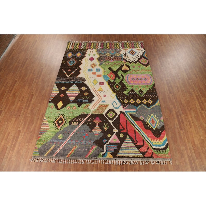 Plush Moroccan Oriental Area Rug Hand-Knotted Wool Carpet - 8'11" x 12'7"