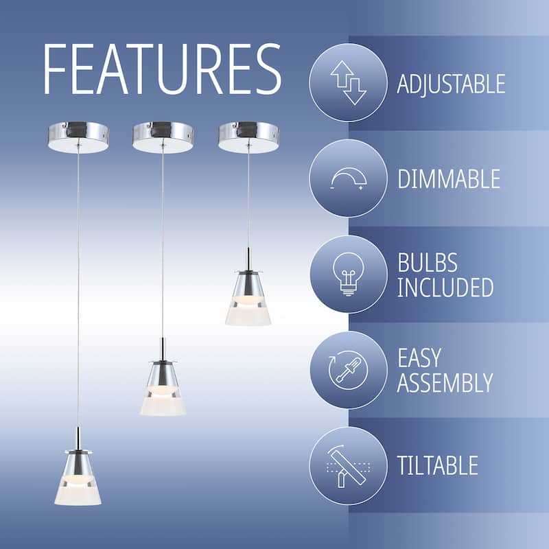 Orion 5" 1-Light Adjustable Metal Integrated LED Pendant, Chrome by JONATHAN Y
