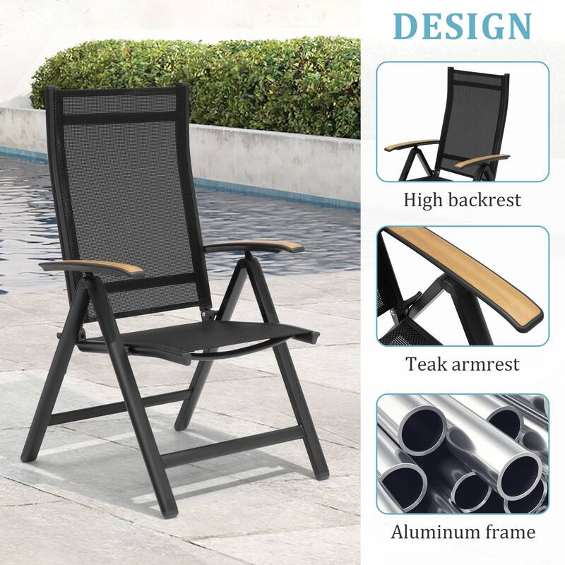 Pellebant Patio Folding Chairs Camping Deck Garden Aluminum Dining Chair - 23.6 in W * 16.9 in D * 42.1 in H