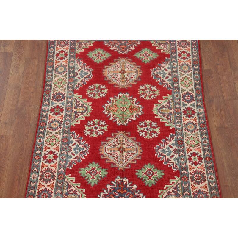 Red Kazak Foyer Rug Handmade Oriental Wool Carpet - 3'4" x 4'11"