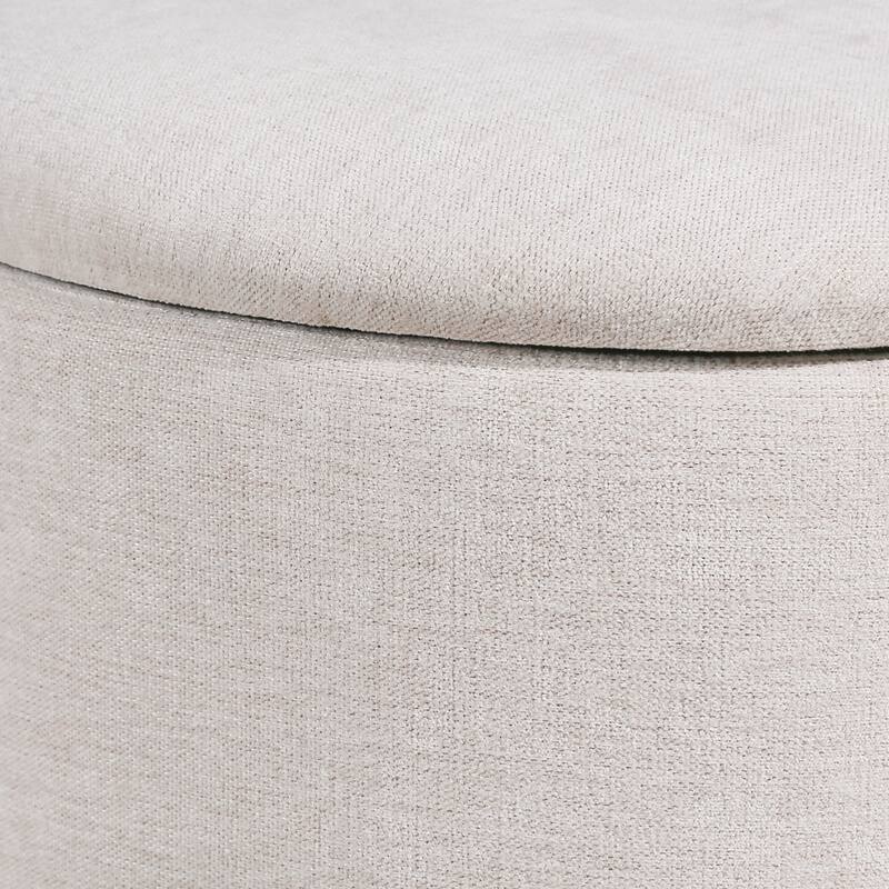 Adeco 2-Piece Round Fabric Storage Ottoman Set with Removable Lids