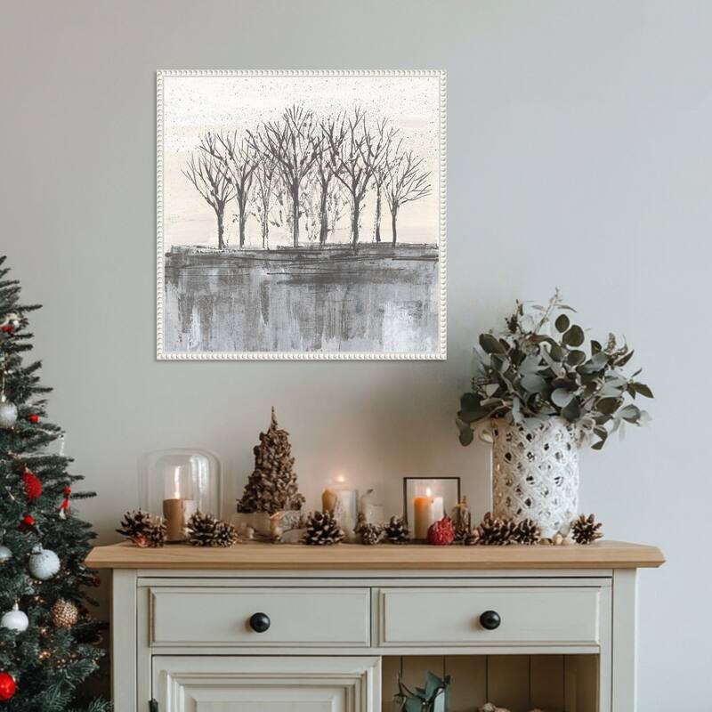 Trees at Dawn II Neutral by Silvia Vassileva Framed Canvas Wall Art Print - Sylvie Beaded White