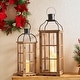 preview thumbnail 29 of 34, Glitzhome Oversized Farmhouse Wooden Metal Cage Candle Holders Patio Hanging Decorative Lanterns (Set of 2)