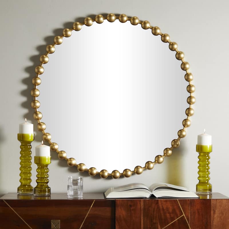 Metal Wall Mirror with Beaded Detailing - Gold, Silver, Dark Gray - CosmoLiving by Cosmopolitan