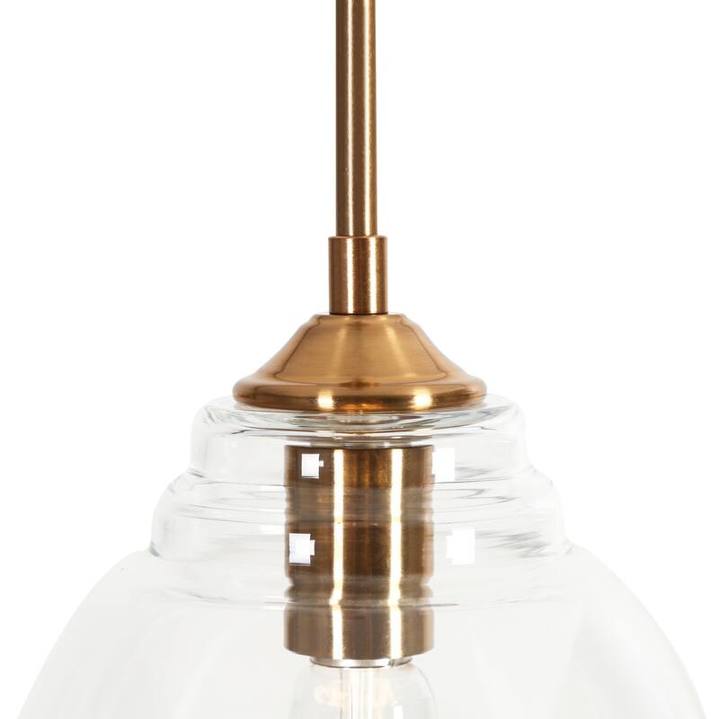 Mid-century Modern Gold 1-Light Bell Shaped Clear Glass Single Pendant Kitchen Island Lights - D 8'' x H 12''