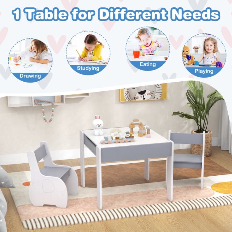 4-in-1 Wooden Activity Kids Table and Chairs with Storage and Detachable Blackboard - 25" x 24" x 19"