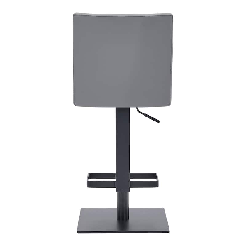 Grey Faux Leather Swivel Adjustable Bar Stool with Full Back and Footrest - 18” x 15.5” x 43.5” (D x W x H)