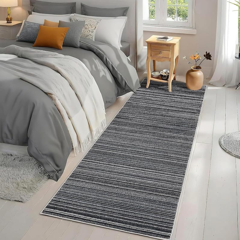 Modern Stripe Machine Washable Area Rug for Bedroom, Living Room, Black - 1'6" x 2'6"