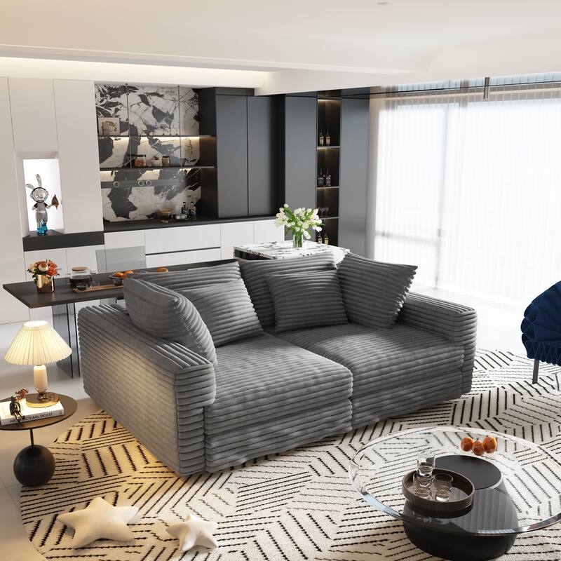 102.4 " Corduroy Modular Sofa, Modern Upholstered Sofa Cloud Couch, Deep Seat Couches w/ Pillows, Movable Ottoman for Apartment