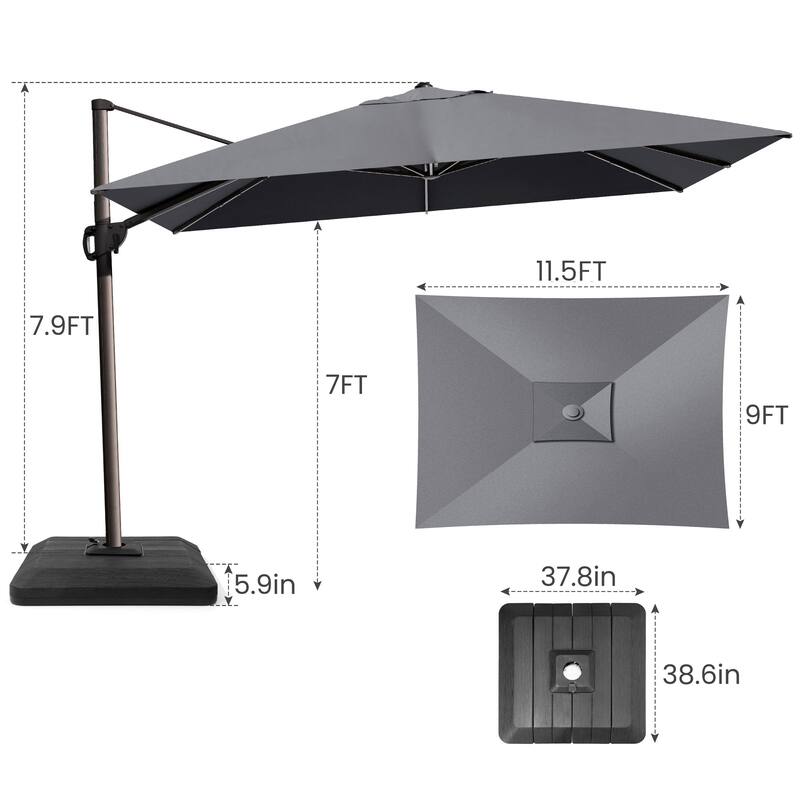 9 FT x 11.5 FT Outdoor Patio Cantilever-Offset Umbrella with 4-Piece Fillable Weighted Base