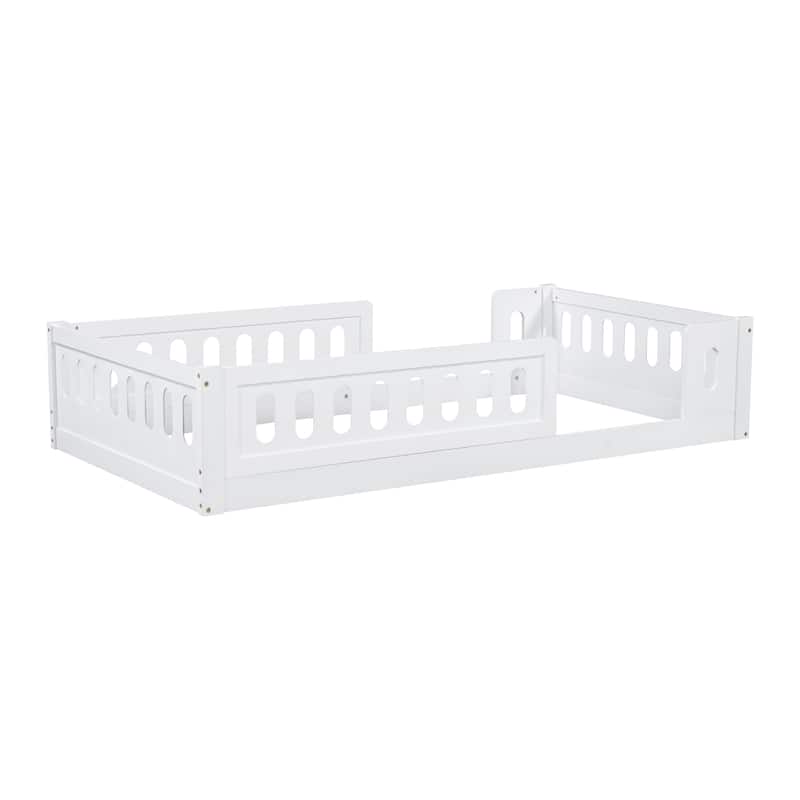 Wood Bedroom Twin Size Platform Bed with Guardrail for Kids