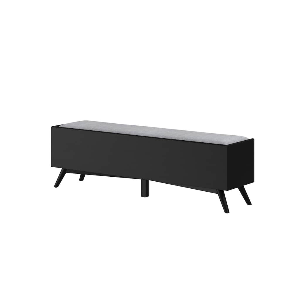 Bench with Fabric Padded Seat and 2 Drawers, Black