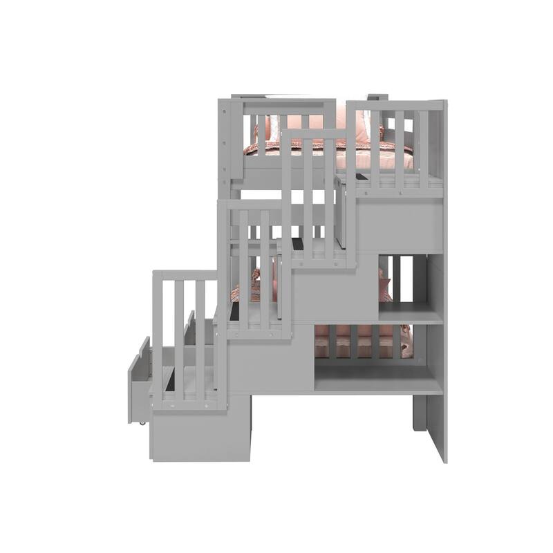 Taylor & Olive Trillium Tall Twin over Twin Stairway Bunk Bed, Drawers