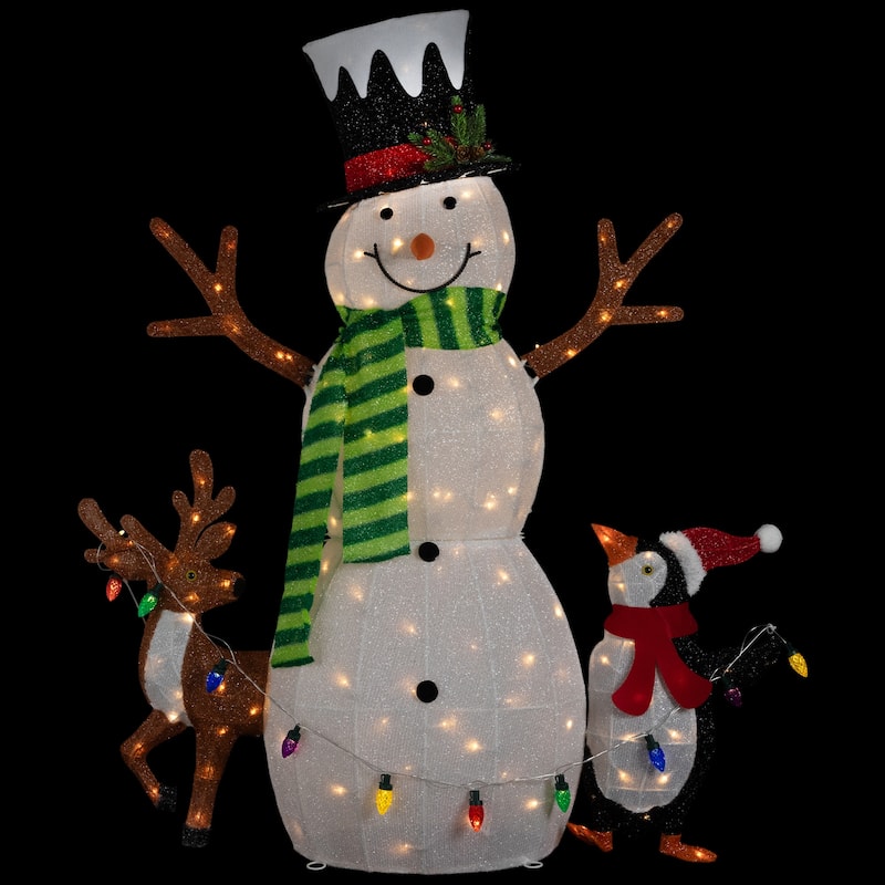 3D LED Lighted Snowman and Penguin Outdoor Christmas Decoration - 48" - Warm White