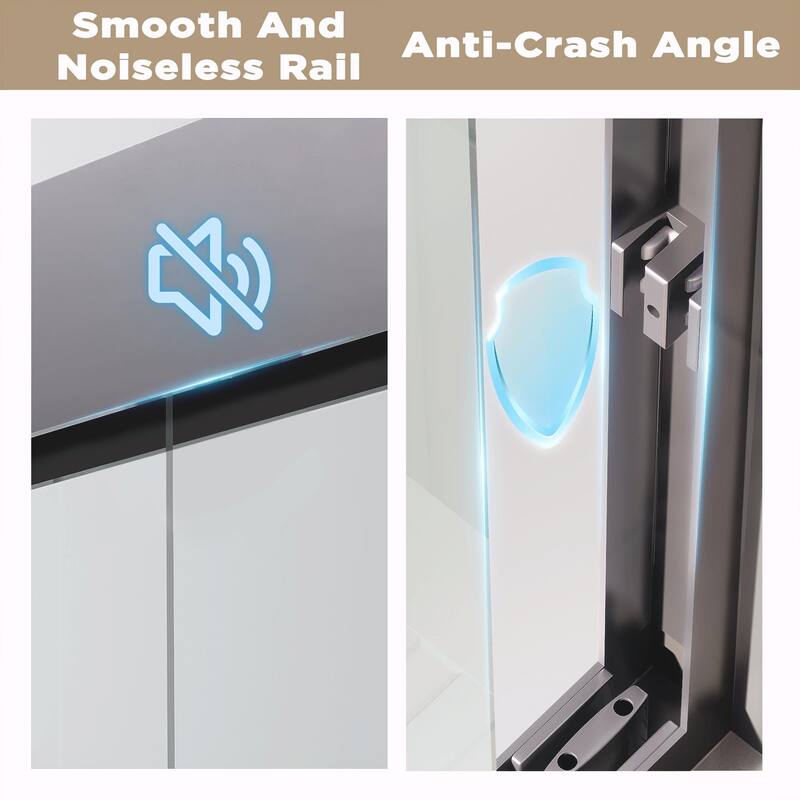 Aluminum Frame Double Sliding Shower Door, 1/4" Tempered Glass with Explosion-Proof Film & Stainless Steel Handle