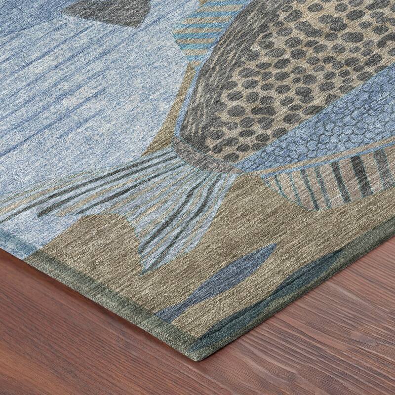 Machine Washable Indoor/ Outdoor Modern Fish Chantille Rug
