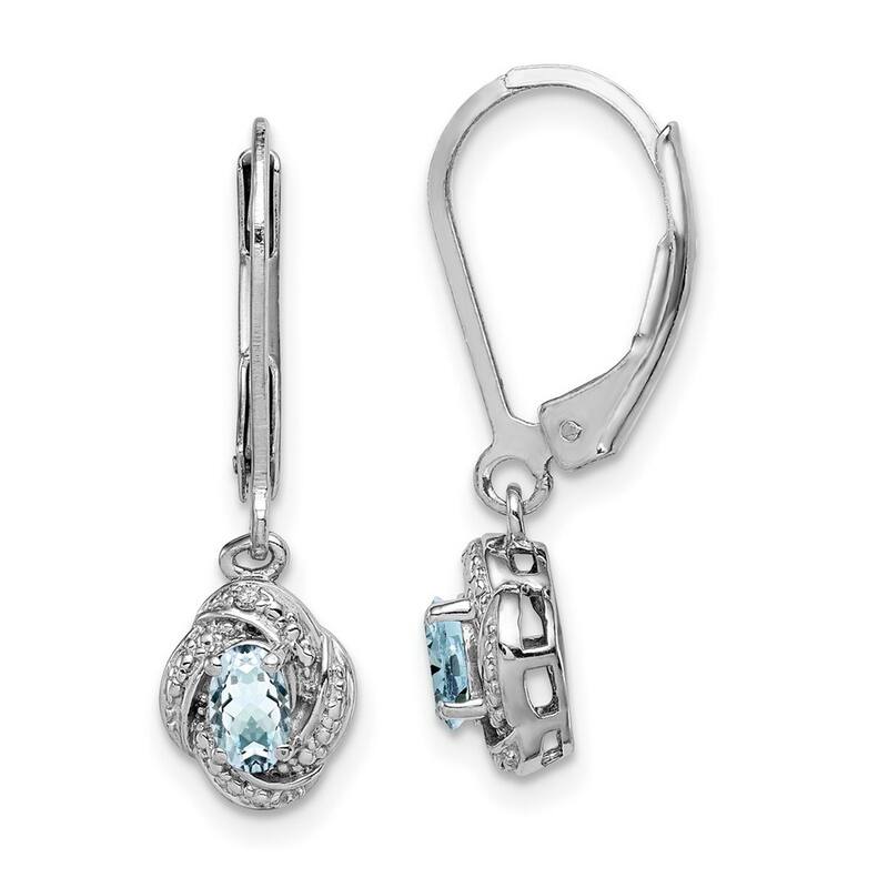 Curata 925 Sterling Silver Dangle Polished Leverback Diamond and Aquamarine Earrings - 26x7mm Wide