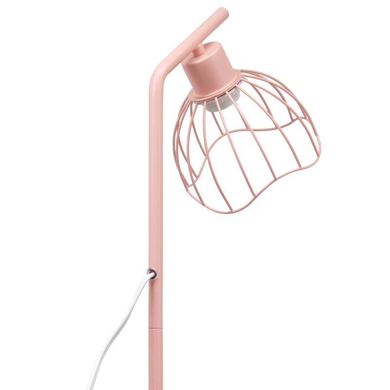 Metal Industrial Cage Floor Lamp with Curved Arm and Rotary Switch - 9.57 x 7.87 x 54.50 in. (L x W x H)