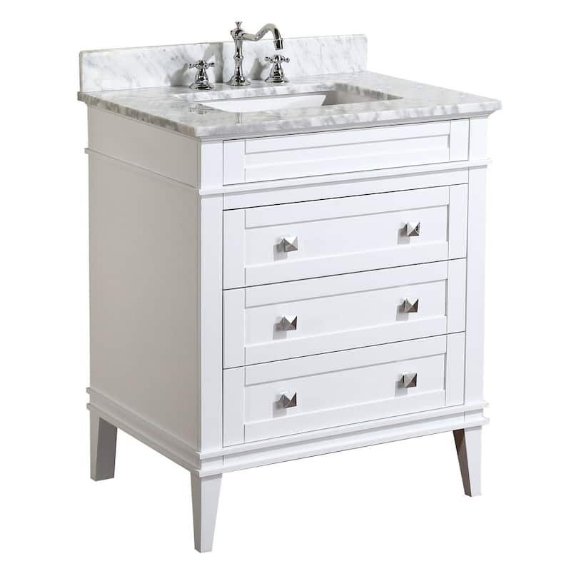 KitchenBathCollection Eleanor 30" Bathroom Vanity with Carrara Marble Top