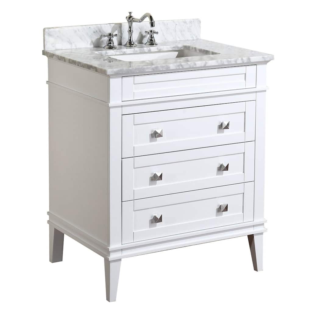 KitchenBathCollection Eleanor 30" Bathroom Vanity with Carrara Marble Top